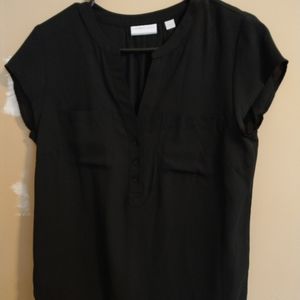 Black short sleeve rolled blouse